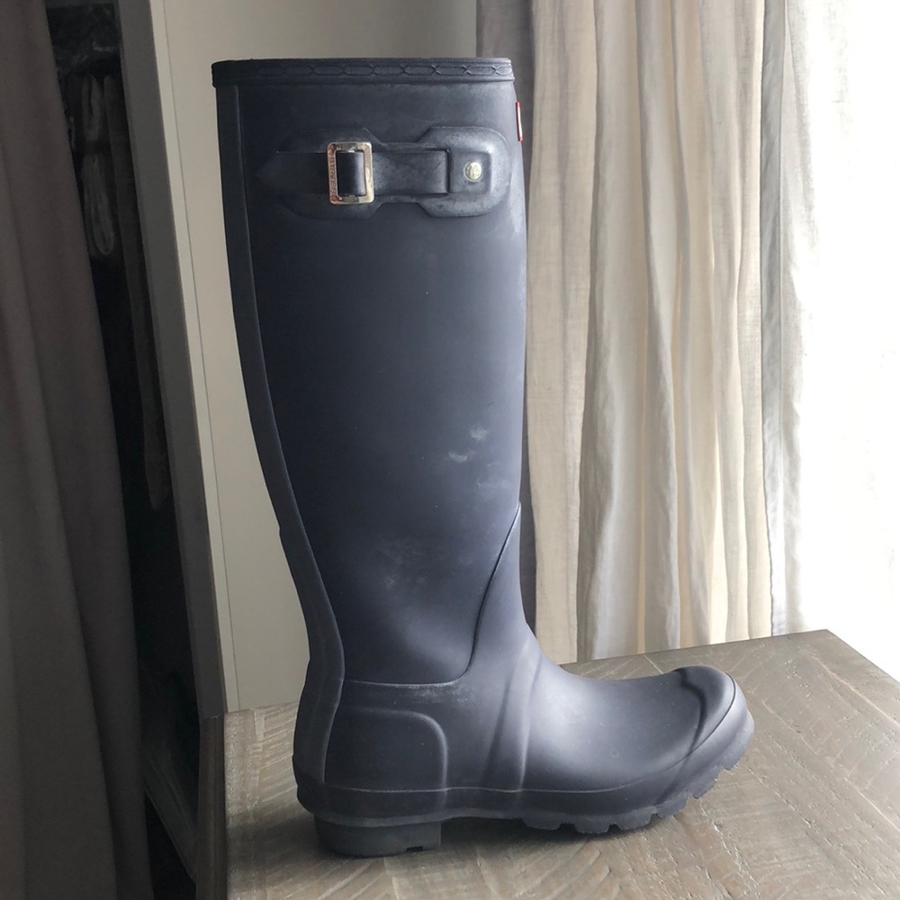 Blue hunter rain boots